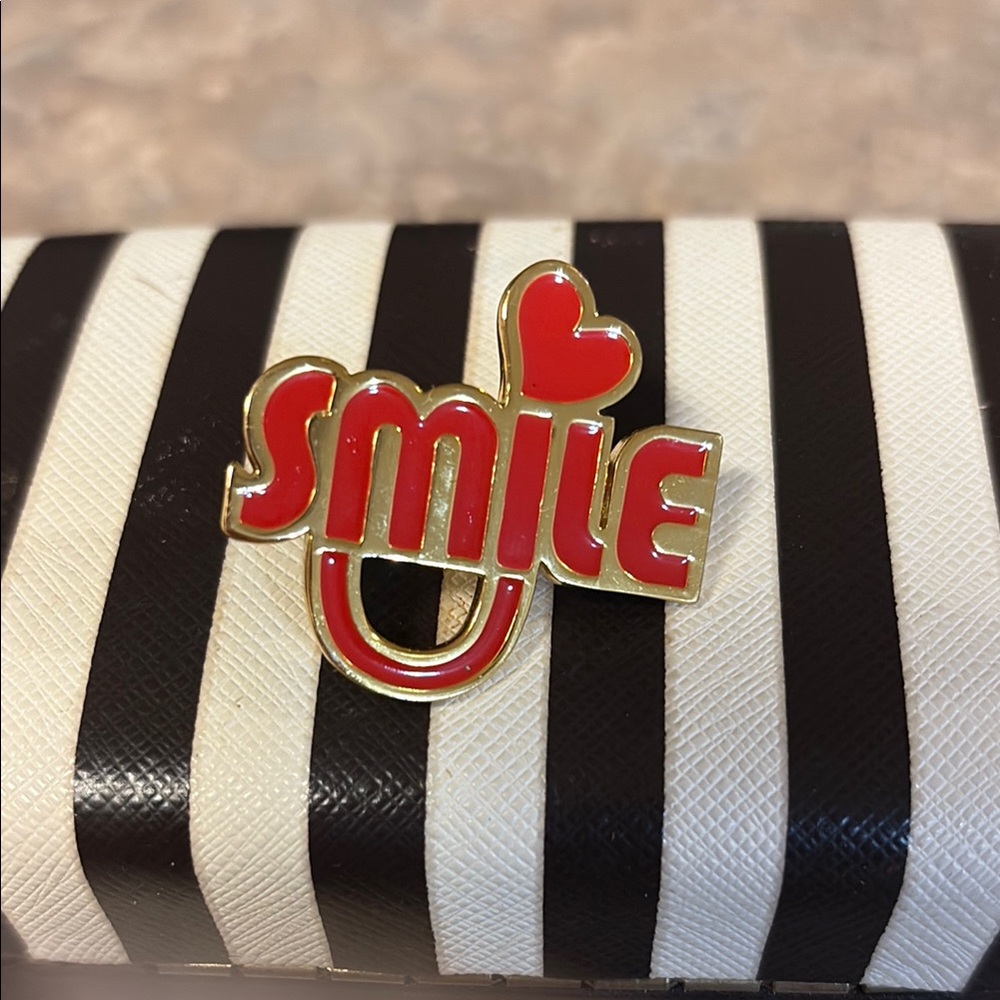 Henri Bendel Red and Gold 'Smile' Pin RARE!!!
